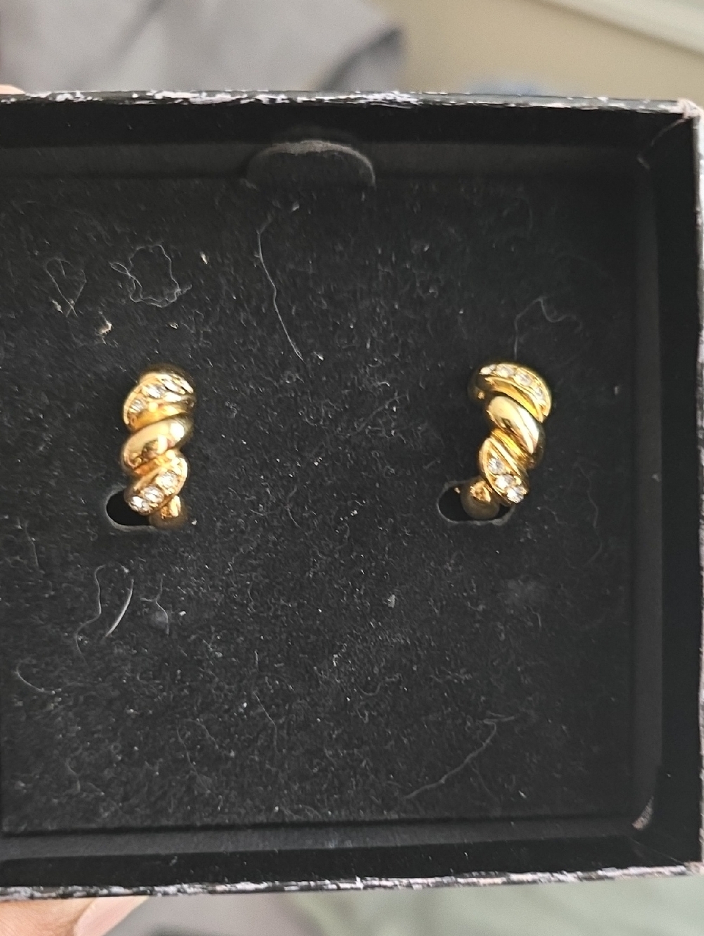 Joan Rivers Classics Crystal Gold Tone Clip-on Earrings Signed Twisted Rope